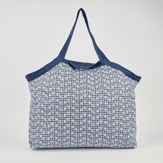Sac cabas grand vichy brodé marine