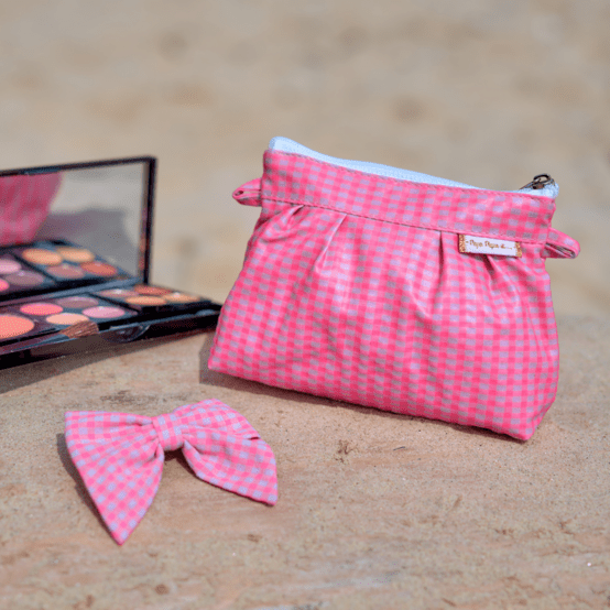 Mini pochette plissée vichy rose fluo