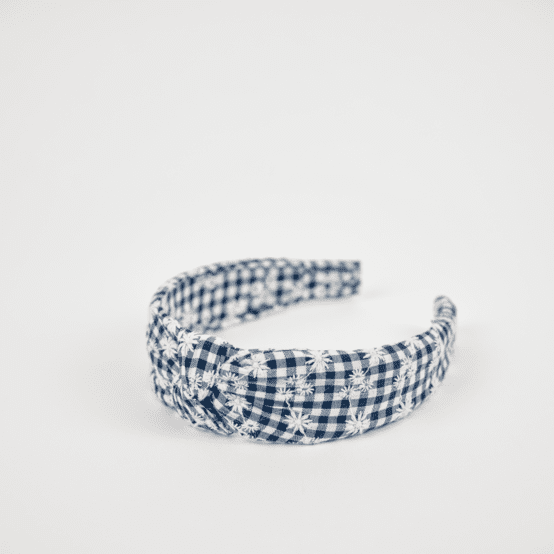 Serre-tête Large Croisé vichy brodé marine