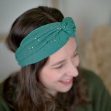 Bandeau croisé gaze pois or eucalyptus