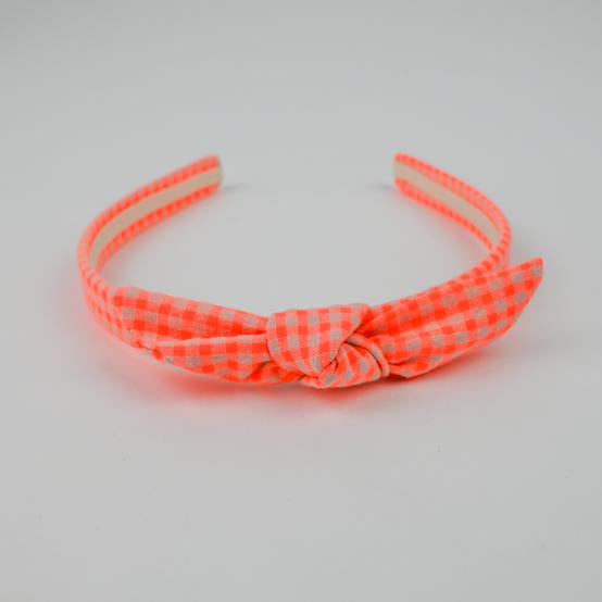 Serre-tête noeud vichy orange fluo