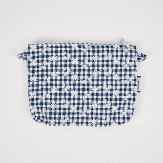 Mini pochette tissu vichy brodé marine