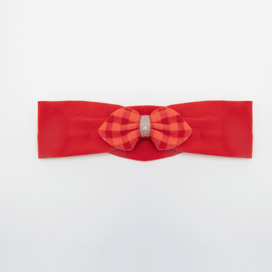 Bandeau jersey bébé noeud vichy rouge corail