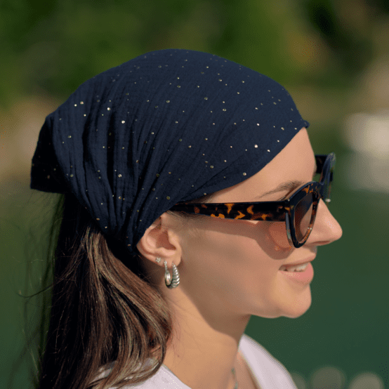 Bandeau fichu Adulte gaze pois or marine