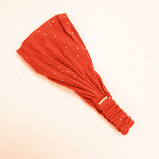 Bandeau fichu Enfant gaze pois or marsala
