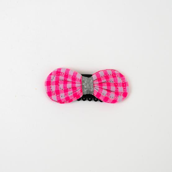 Barrette Noeud Anti-Glisse vichy rose fluo