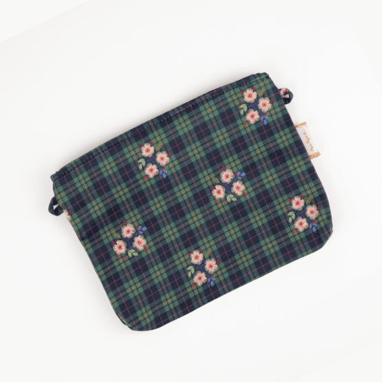 Mini pochette tissu tartan fleuri