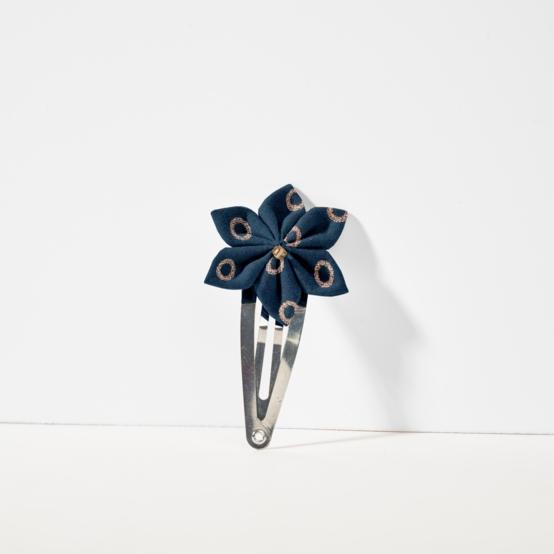 Barrette clic-clac fleur étoile bulle bronze marine