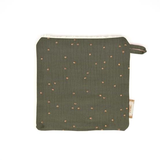 Carré Démaquillant Lavable gaze pois or kaki