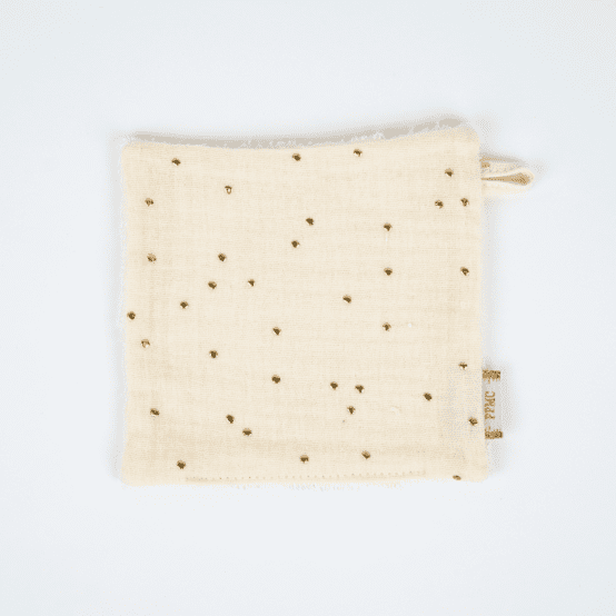 Carré Démaquillant Lavable gaze pois or écru