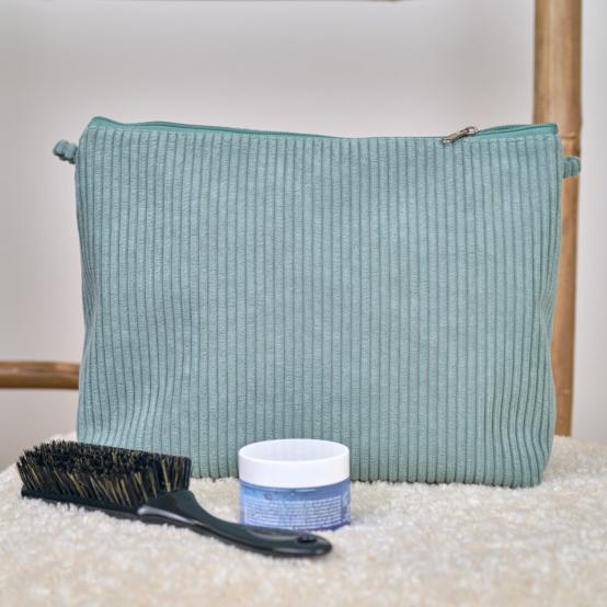 Trousse de toilette velours côtelé lichen
