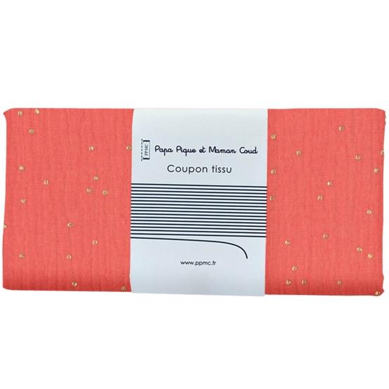 Coupon tissu 50 cm gaze pois or marsala