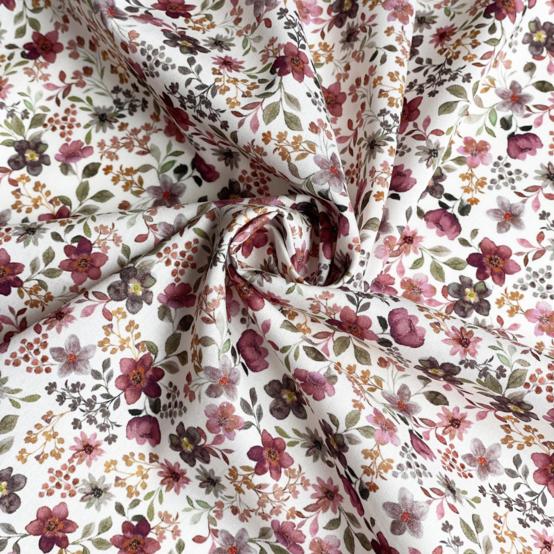 Tissu coton au mètre ex2662 aquarelle fleurie aubergine