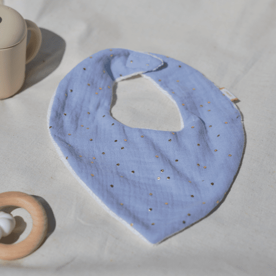 Bavoir bandana gaze pois or bleu baltique