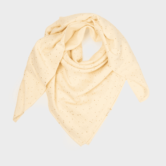 Grand foulard gaze pois or écru