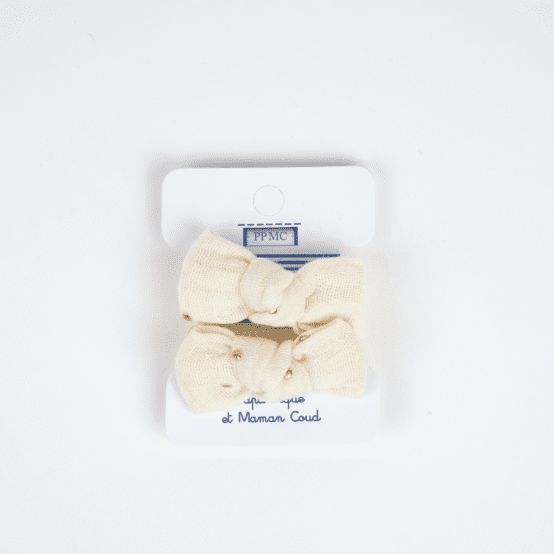 Mousse petit noeud gaze pois or écru
