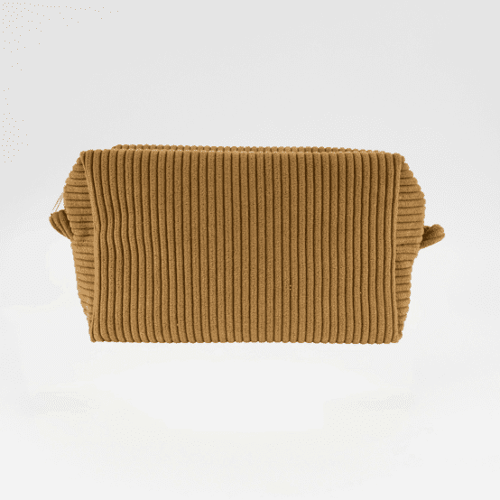 Trousse de toilette rectangle velours côtelé large brun