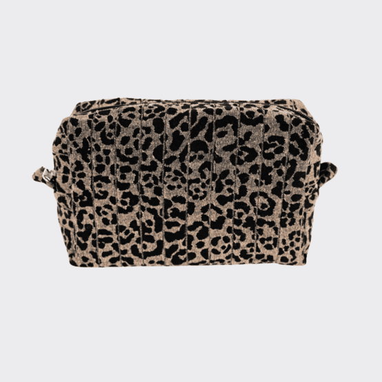 Trousse de toilette rectangle leopard matelassé moka