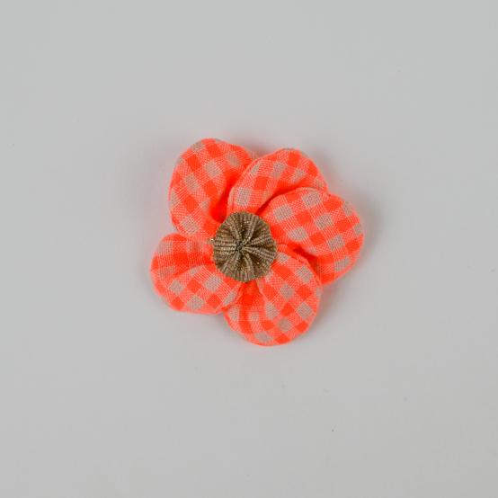 Mini Barrette Pétales de Fleur vichy orange fluo