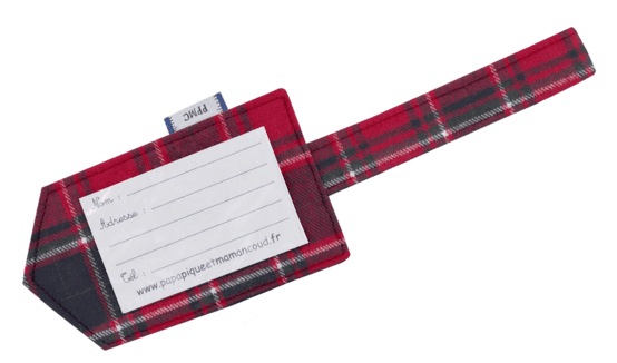 Etiquette bagage tartan rouge
