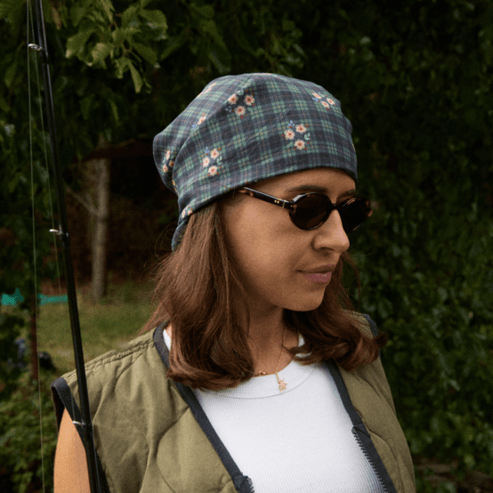 Foulard pompon tartan fleuri