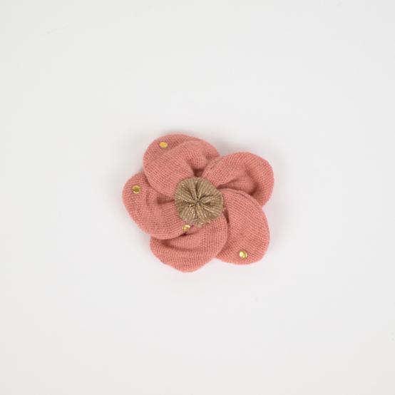 Mini Barrette Pétales de Fleur gaze pois or rose thé