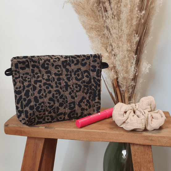 Mini pochette tissu matelassé Léopard Moka