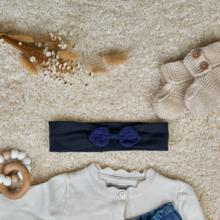 Bandeau jersey bébé noeud broderie anglaise marine