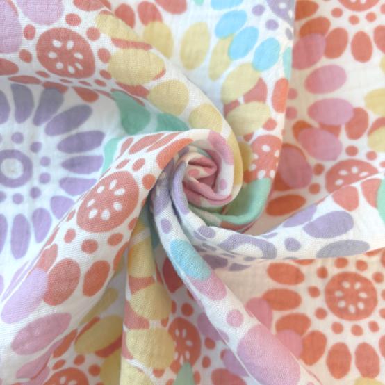 Tissu ex2636 gaze fleurie pop