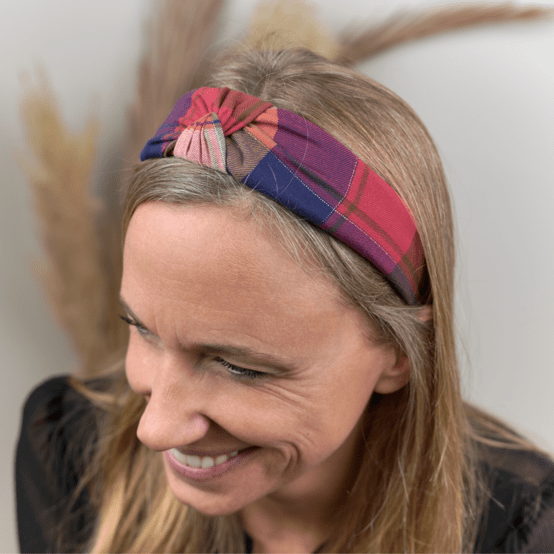 Serre-tête Large Croisé tartan lurex rubis
