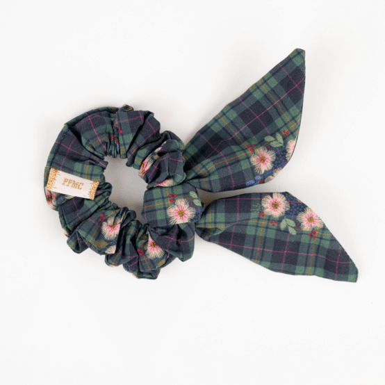 Chouchou nœud  tartan fleuri