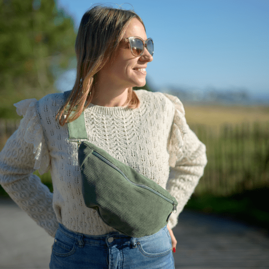 Sac banane velours côtelé kaki