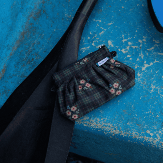 Mini pochette plissée tartan fleuri