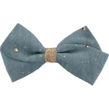 Petite Barrette Double Noeud Croisé gaze pois or bleu gris