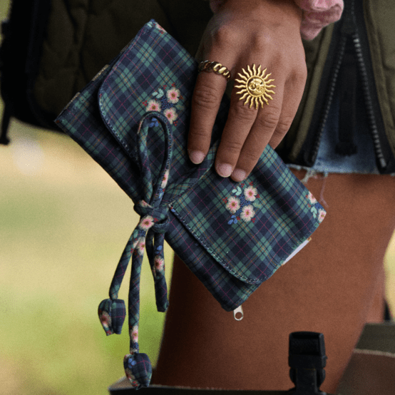 Pochette à bijoux tartan fleuri
