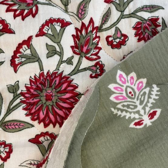 Tissu matelassé ex2549 gaze indienne matelassée rose vert