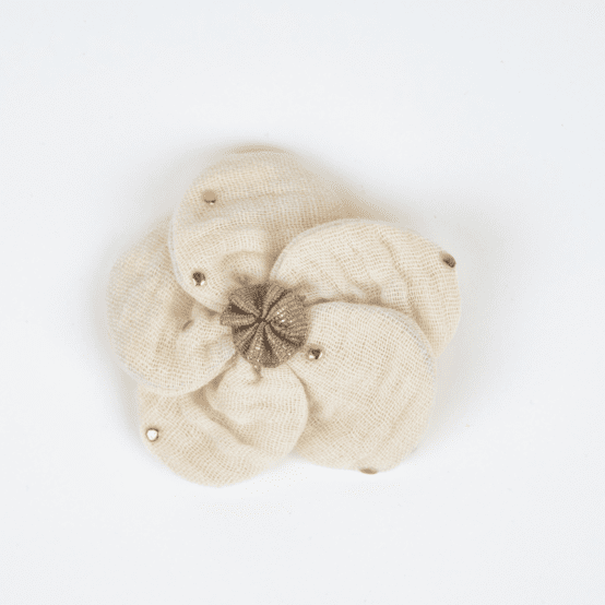 Petite Barrette Pétales de Fleur gaze pois or écru