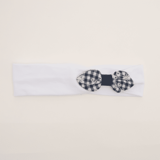 Bandeau jersey bébé noeud vichy brodé marine