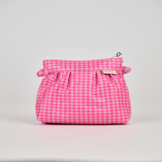 Mini pochette plissée vichy rose fluo