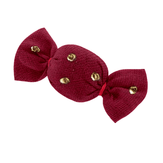 Petite barrette mini bonbon gaze pois or grenat