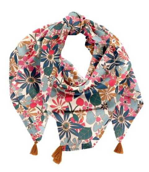 Foulard pompon cerise en fleur