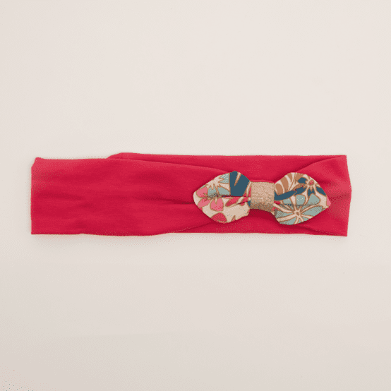 Bandeau jersey bébé noeud cerise en fleur