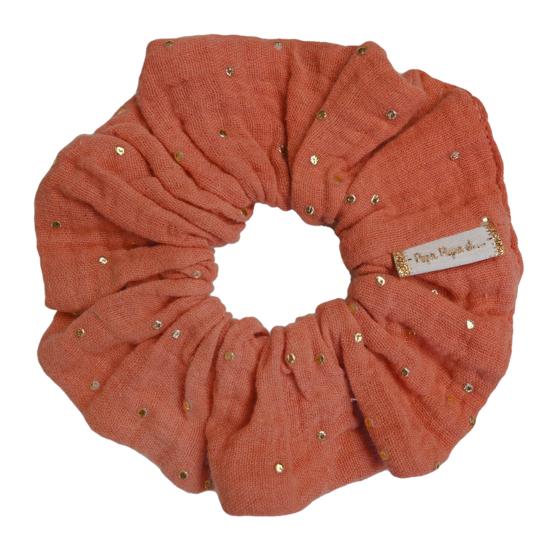 Chouchou gaze pois or rose blush