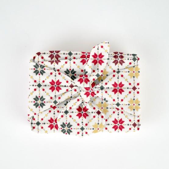Furoshiki moyen 48 x 48 cm ex2318 géometrique scandinave or écru