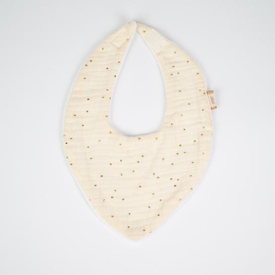 Bavoir bandana gaze pois or écru