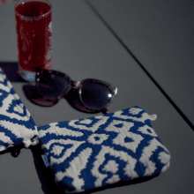 Mini pochette tissu jacquard bleu