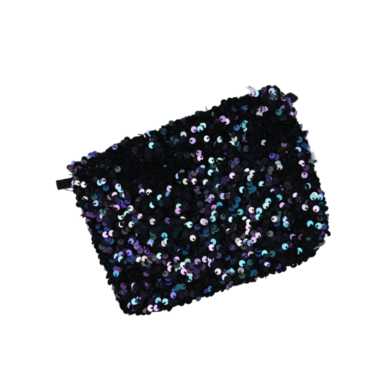 Mini pochette tissu sequins violet noir