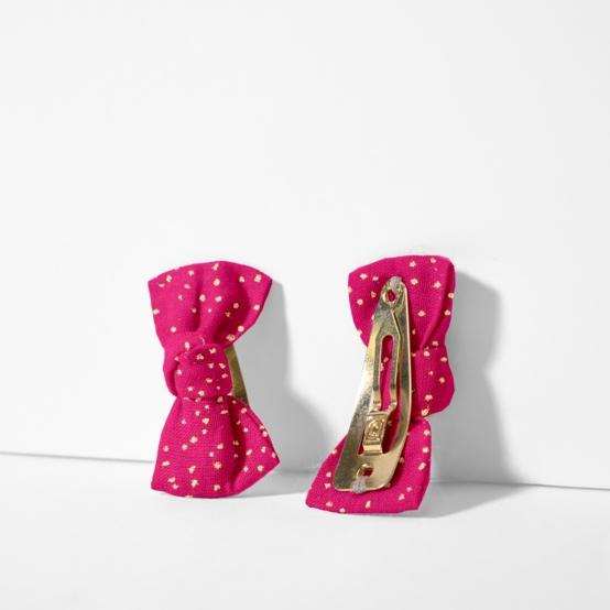 Barrettes clic-clac petits noeuds fuchsia pailleté