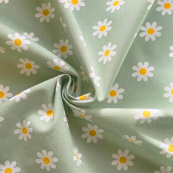 Tissu coton au mètre ex2502 marguerites menthe