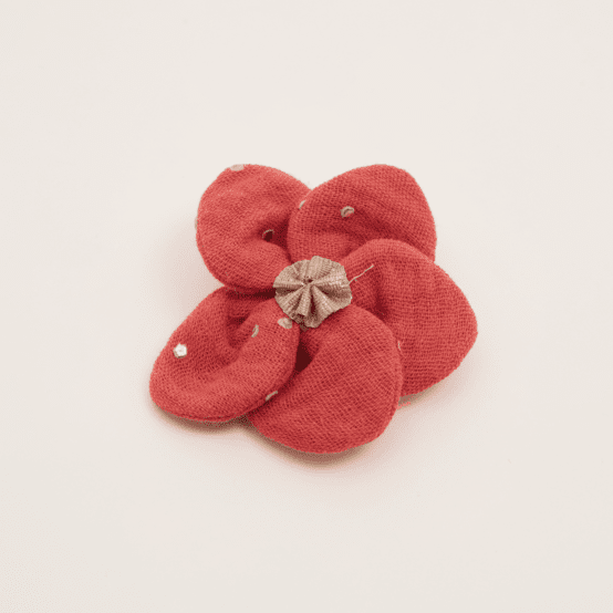 Petite Barrette Pétales de Fleur gaze pois or marsala